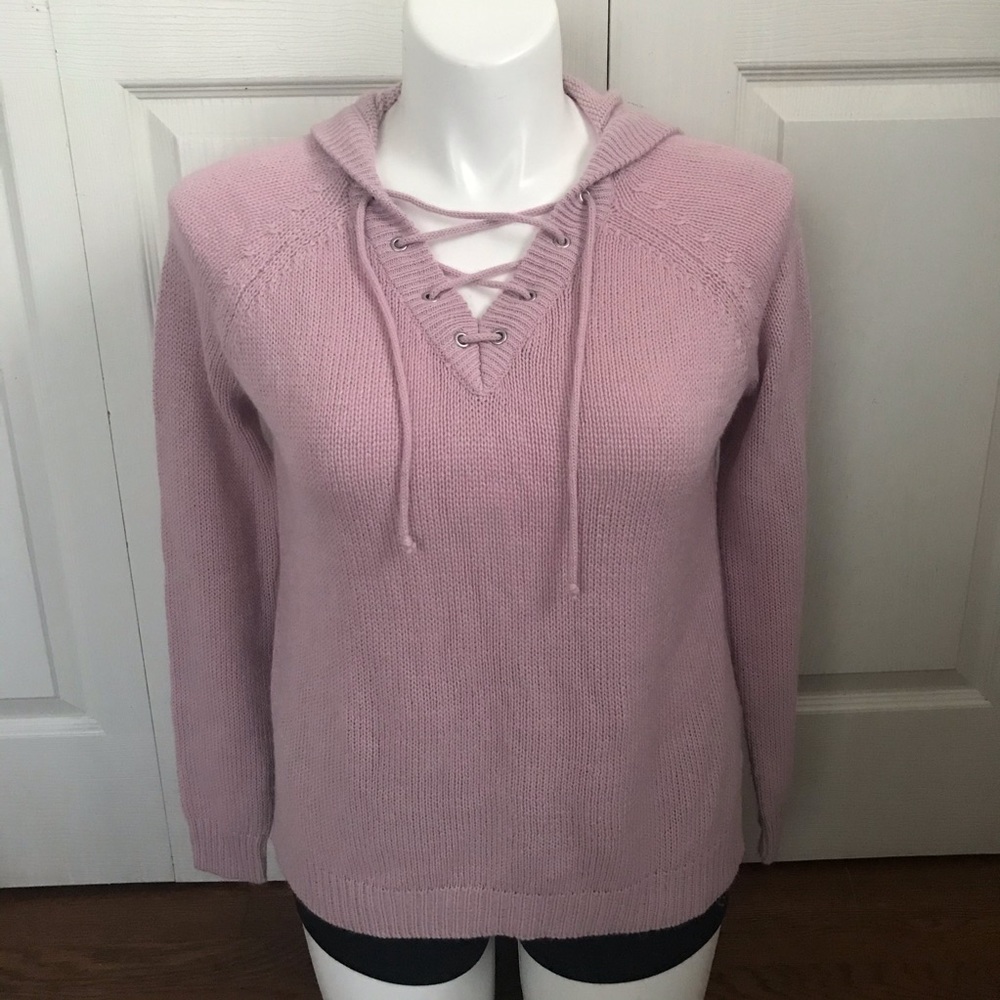 Rue 21 Lace Up Criss Cross Sweater Hoodie Pink